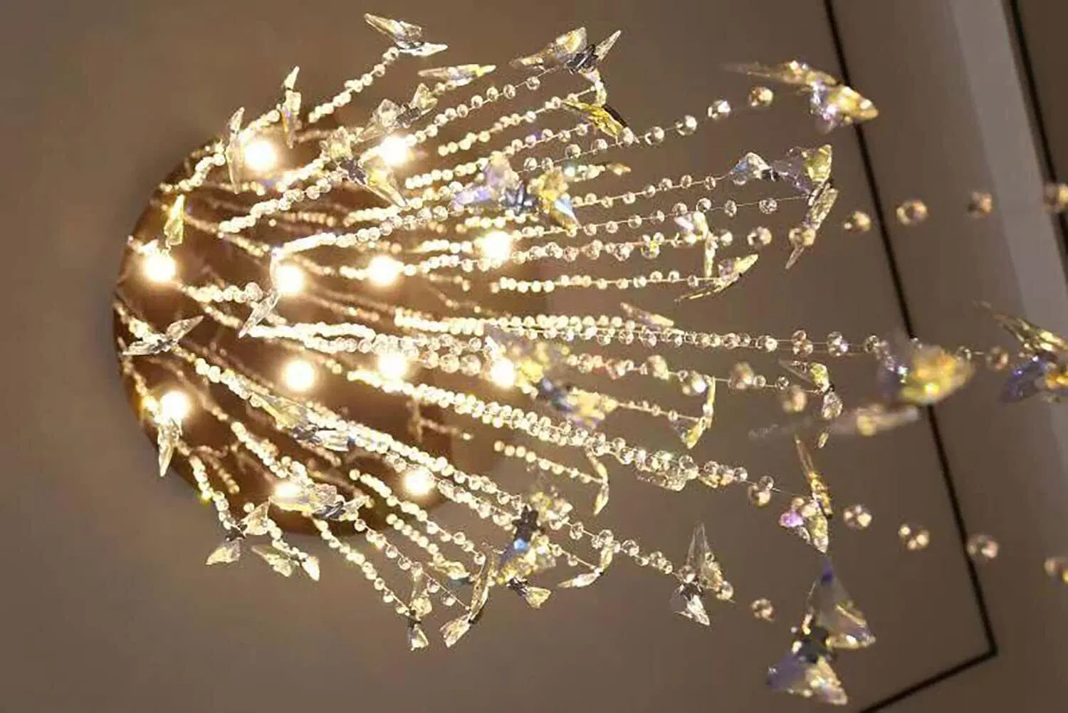 High Ceiling Big Butterfly Crystal Chandelier Fashion Staircase Crystal Light