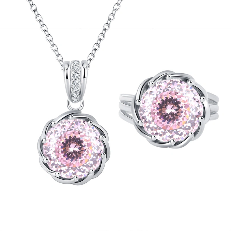 Haute teneur en carbone de haute qualité diamant rose de coupe de glace Topaze Bleue CZ Engagement plaqué rhodium 925 Sterling Silver femmes bijoux Set