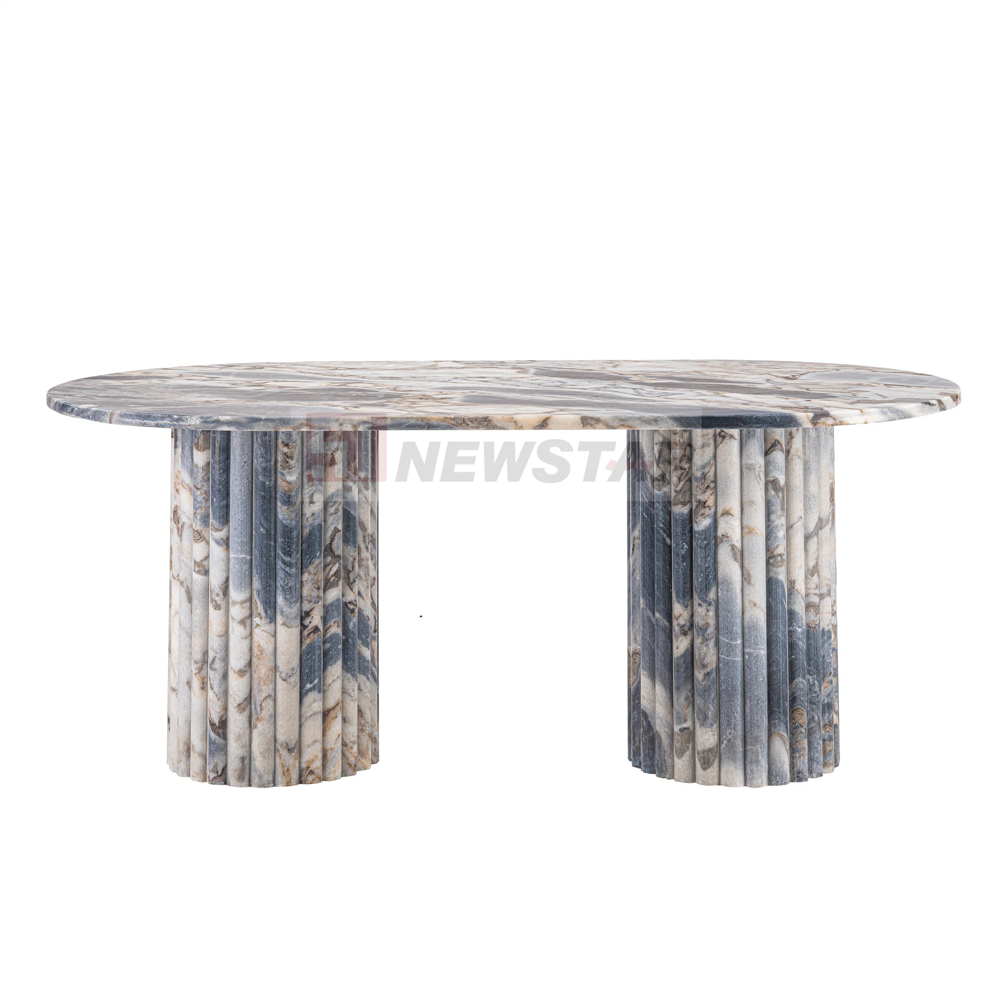 Luxury Home Furniture Marble Coffee Table Unique Design Ribbed Legs Tea Table Living Room Natural Stone Desk Oval Shape
