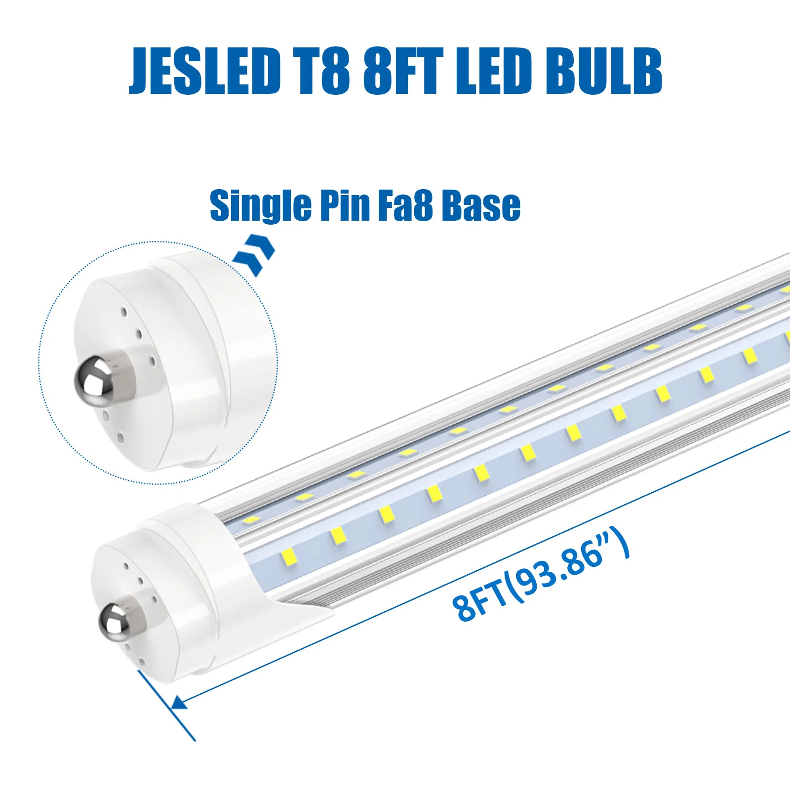 Jesled High Lumens 36 Вт 50 Вт 72 Вт 2400 мм 240 см 2,4 м 8 фута Светодиодная трубка с одноконтактным разъемом FA8 R17D G13, ETL Утверждено