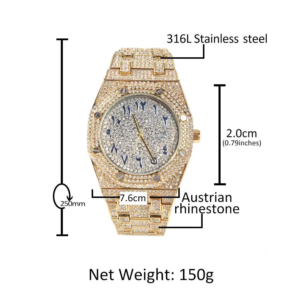 Hip Hop Schmuck 20mm Sport Uhr 316L Gehäuse aus Edelstahl Cover Full Diamond Crystal Strap Uhren Quarz Handgelenkuhren Rapper Schmuckgeschenk