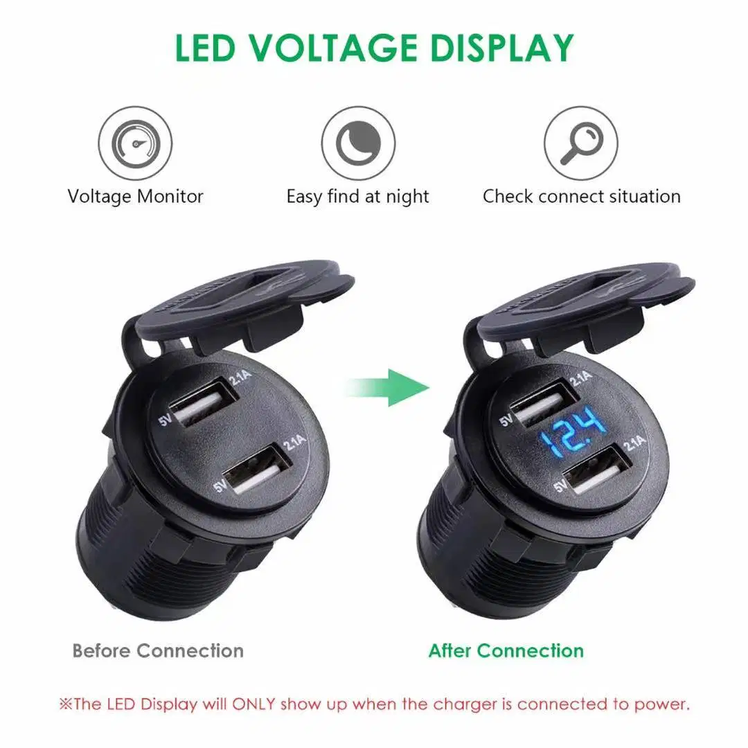 Dual USB Charger Socket Power Outlet with LED Digital Display Voltmeter Waterproof Dual Charging Ports Wbb12146