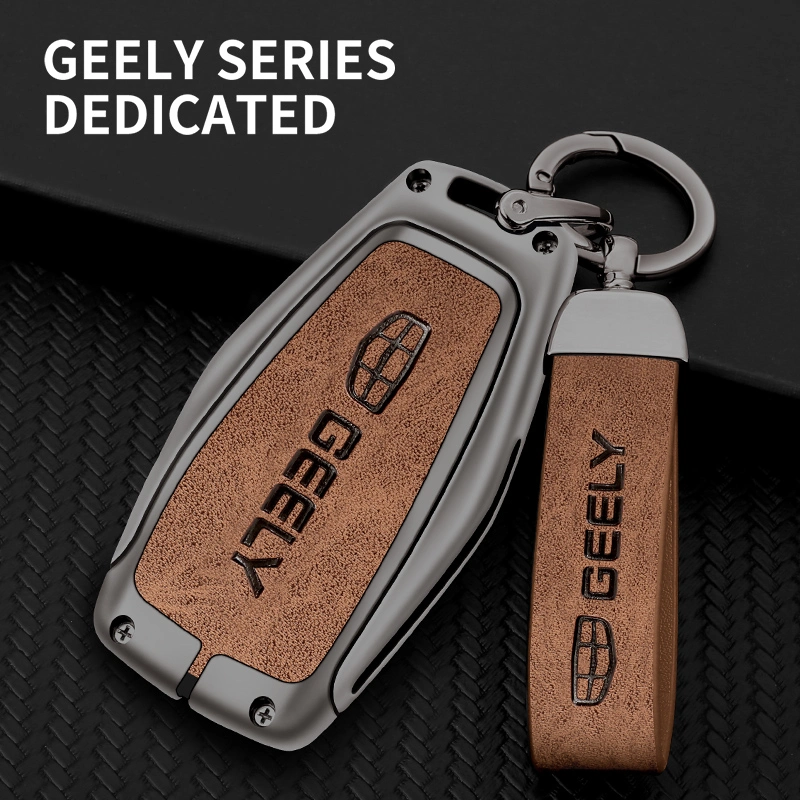 Remote Box Protective Zinc Alloy TPU Holder Car Key Leather Case for Geely