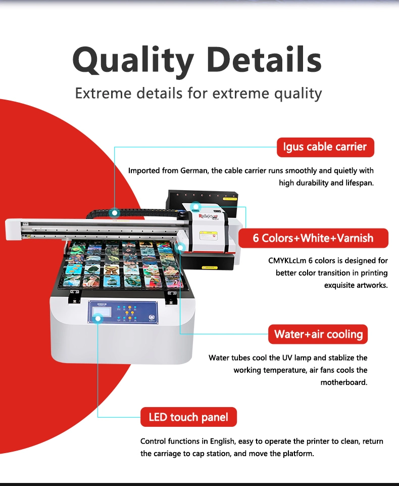 A1 Size 6090 UV Dtf Printer with 3/4 Tx800 Heads for Printing on Film and Transfer to Any Material with High quality/High cost performance and Speed