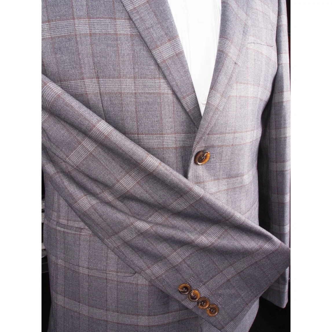 2 Piece Peak Lapel Modern Fit Grey Plaid 100%Wool Business Suit