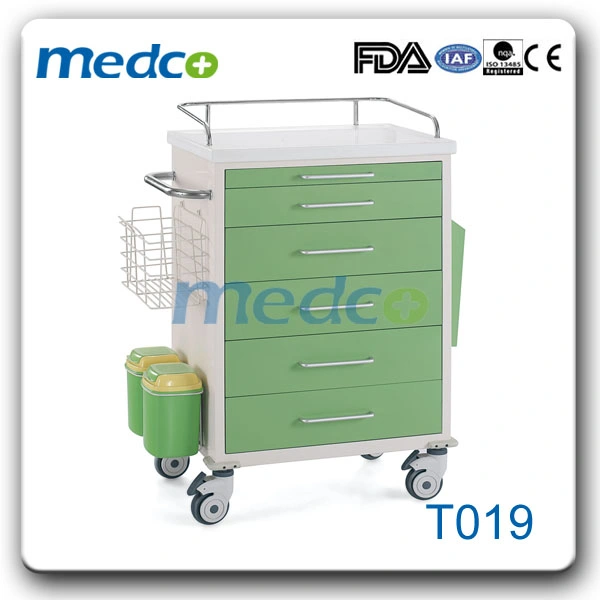 Manufacturer Painted Steel Treatment Hospital Crash Cart Medical Trolley with Key