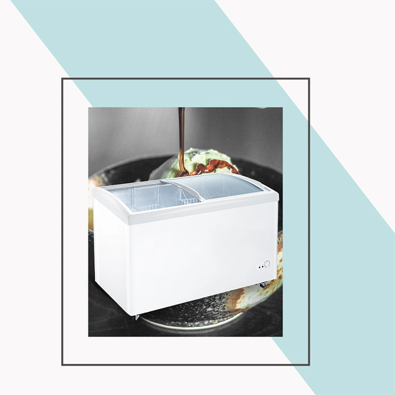 239L Curved Ice Cream Chest Freezer / Glass Door Freezer for Household and Business Use