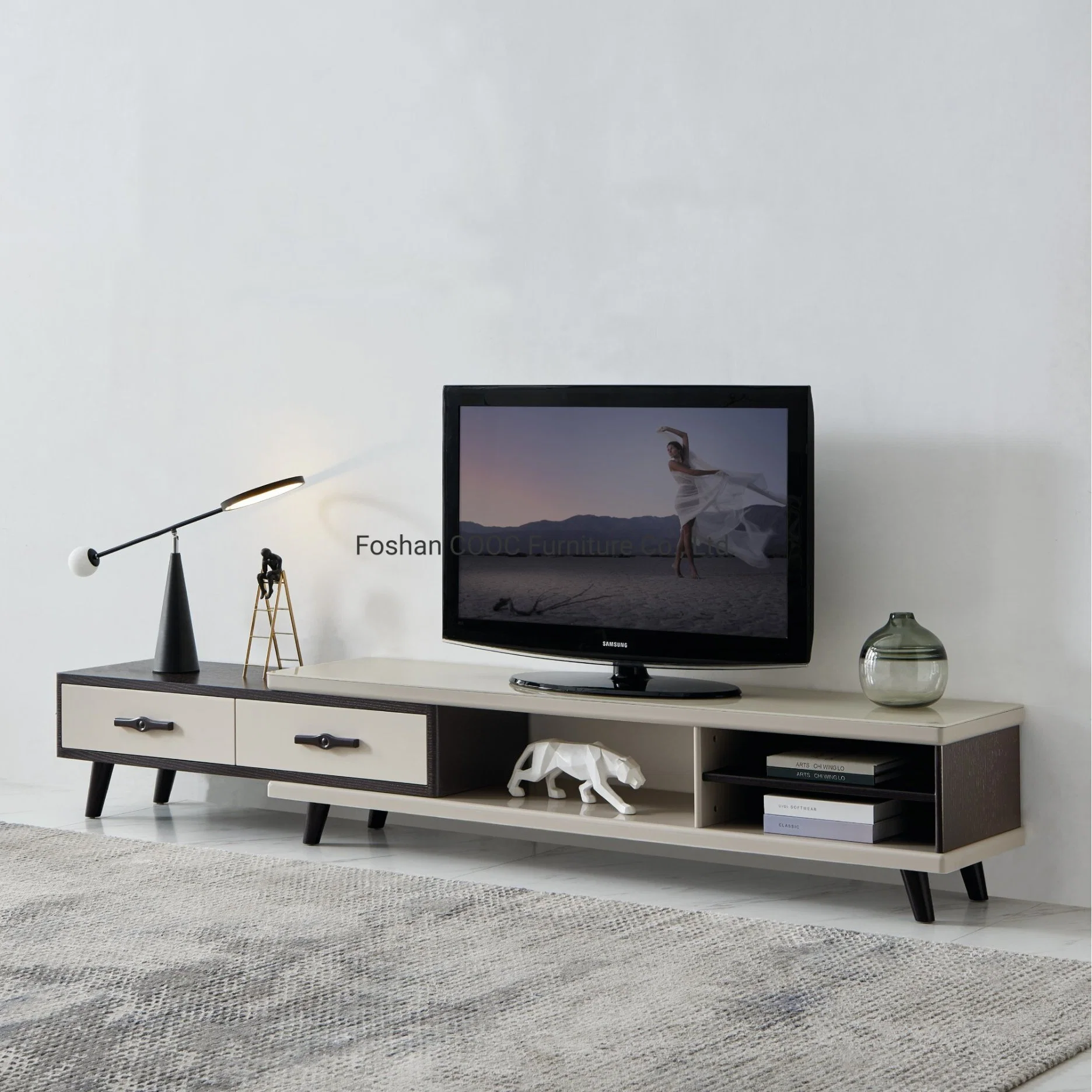 Living Room Furniture Plate Wood Combined with Glass TV Stand End Table Dining Table