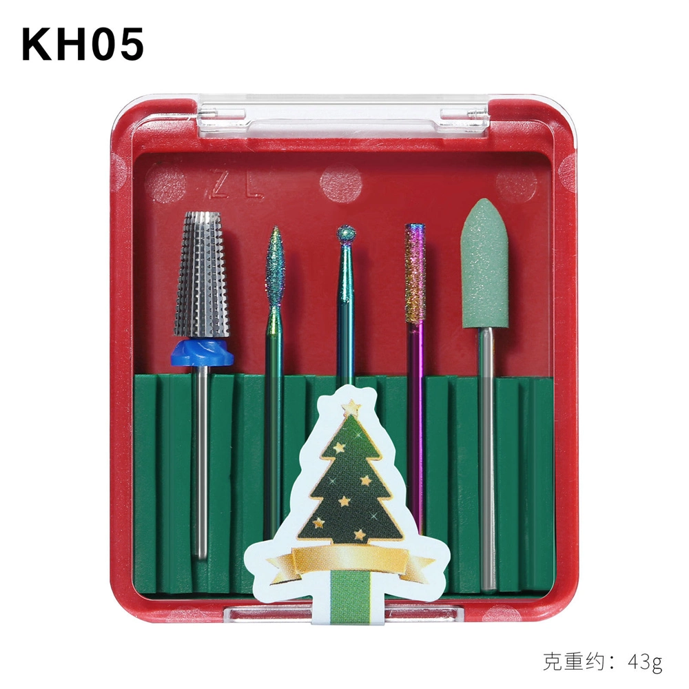 Vente en gros Noël 5 en 1 Kit de tête de forets pour ongles Embout en carbure de clou manucure outil de pédicure en tungstène Forets à ongles Définir les forets en carbure de tungstène Nail