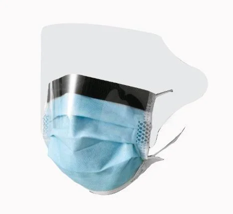 Adult Type Iir Medical Face Mask with Integrated Visor Face Mask with Transparent Plastic Shield Eyeshield Against Splash, Anti-Fog and Eye-Protective