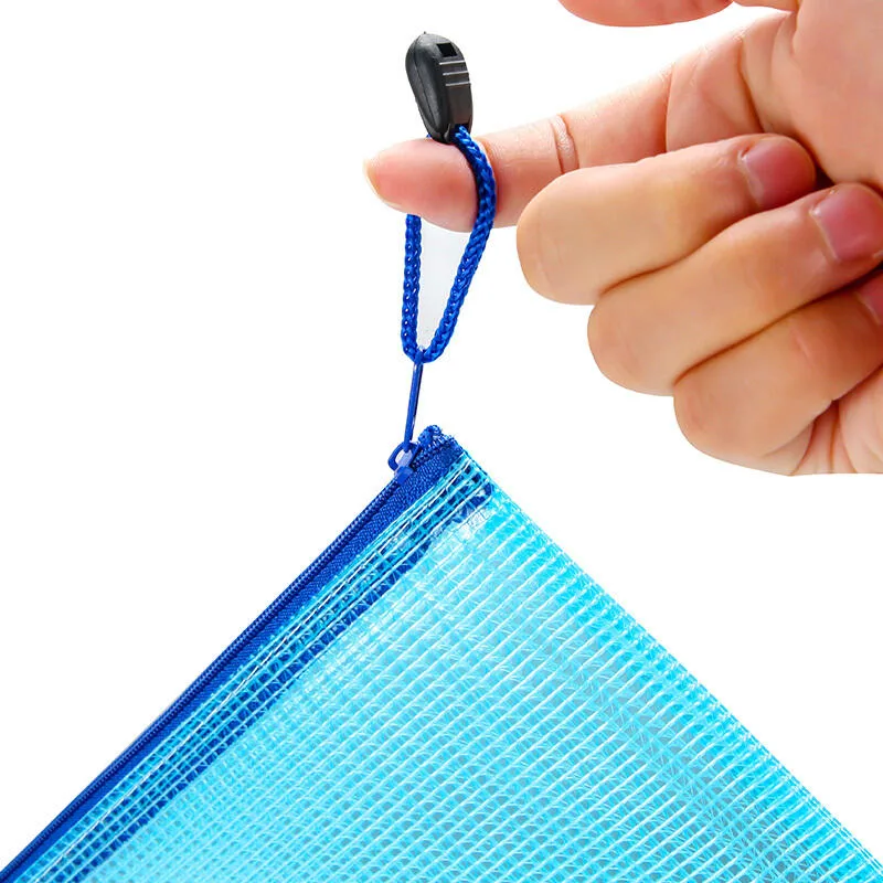 Transparent Color Grid Portable Waterproof Zipper Stationery Bag for Office School