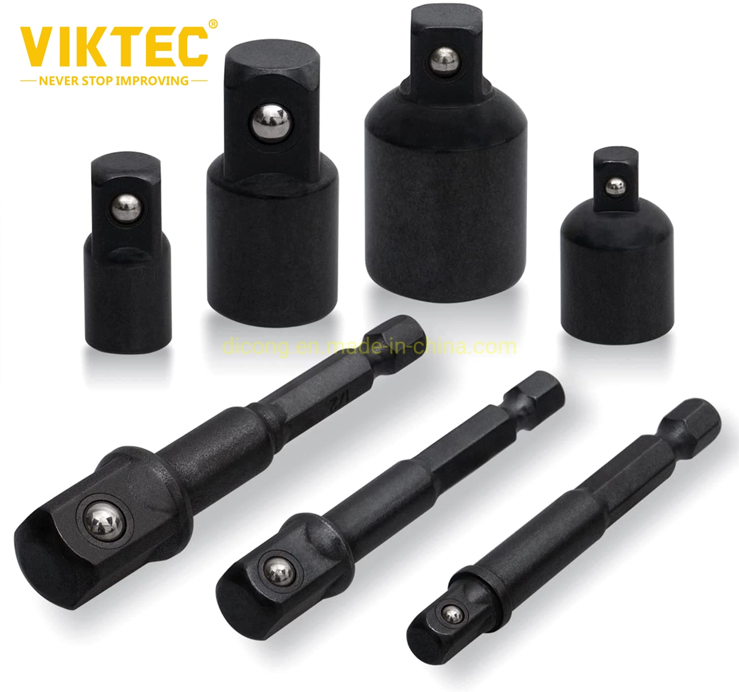 Adaptateur de prise femelle de conversion de prise femelle de lecteur complet 1/4, 3/8 et 1/2 pouces Viktec 7 pièces pour outils électriques (VT13186B)