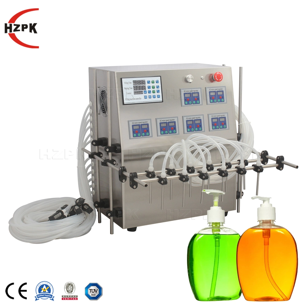 Hzpk Electric Small Scale Bottle Water Liquid Filling Machine 12 Nozzle