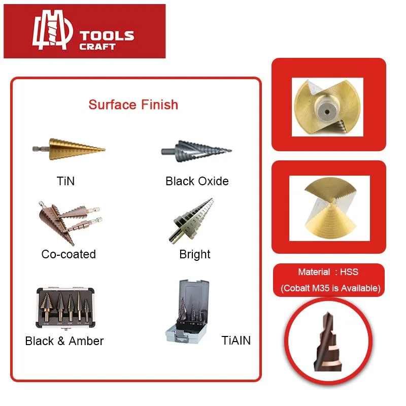 Titanium Plated HSS Spiral Flute Metal Step Drill Bit Set