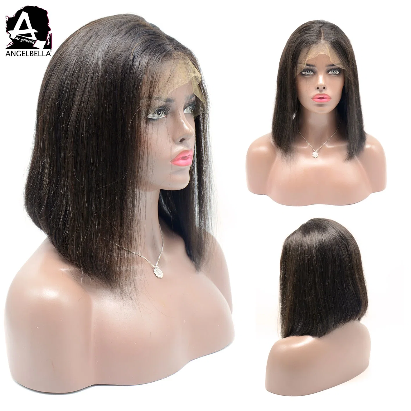 Angelbella Silky Straight Wigs Virgin Remy Human Hair Front Lace Wigs for Beauty Lady Stock