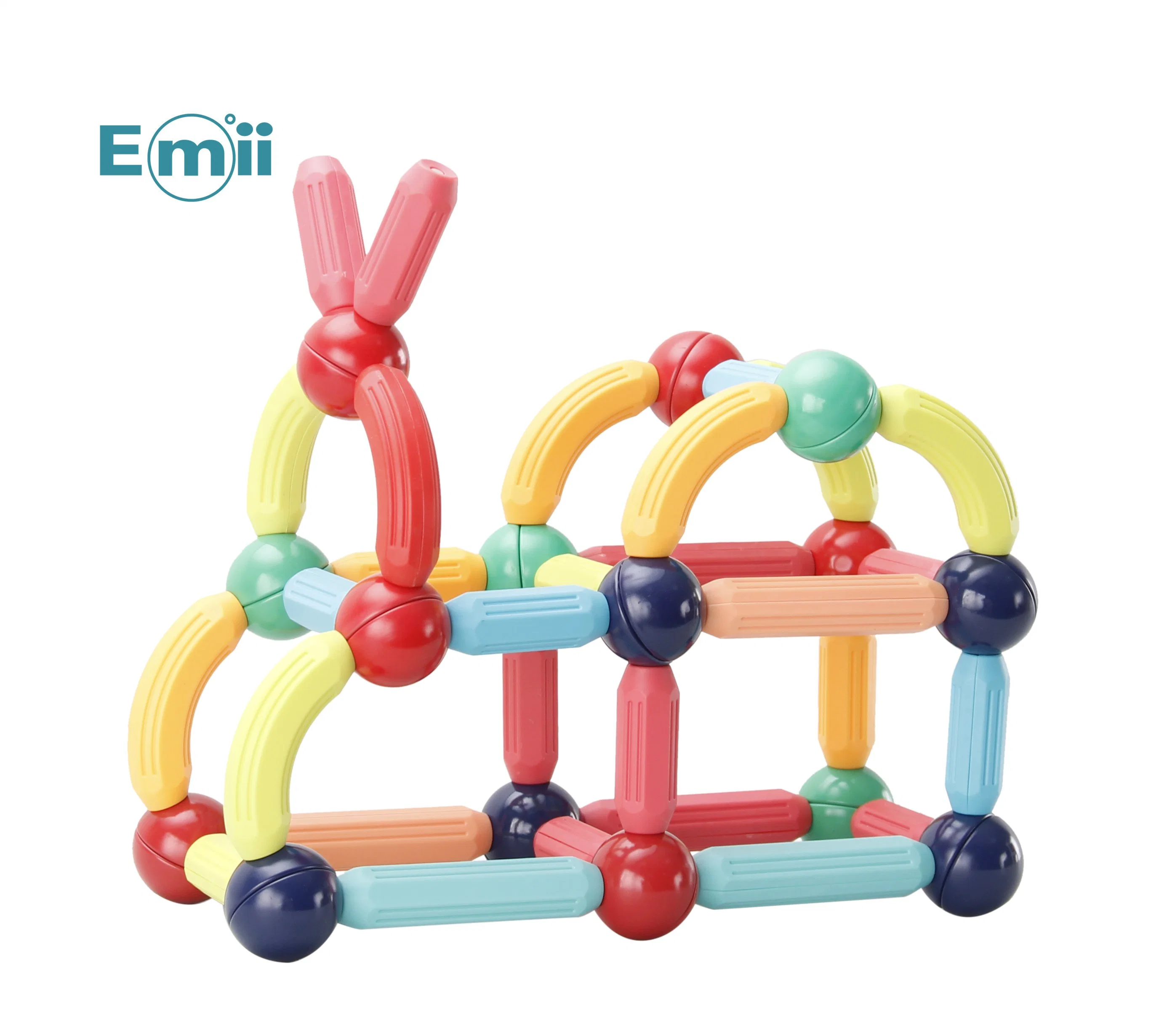 Emii Kinder Lernspielzeug Magnetsticks und Bälle 64 ST. 3D magnetische Bausteine