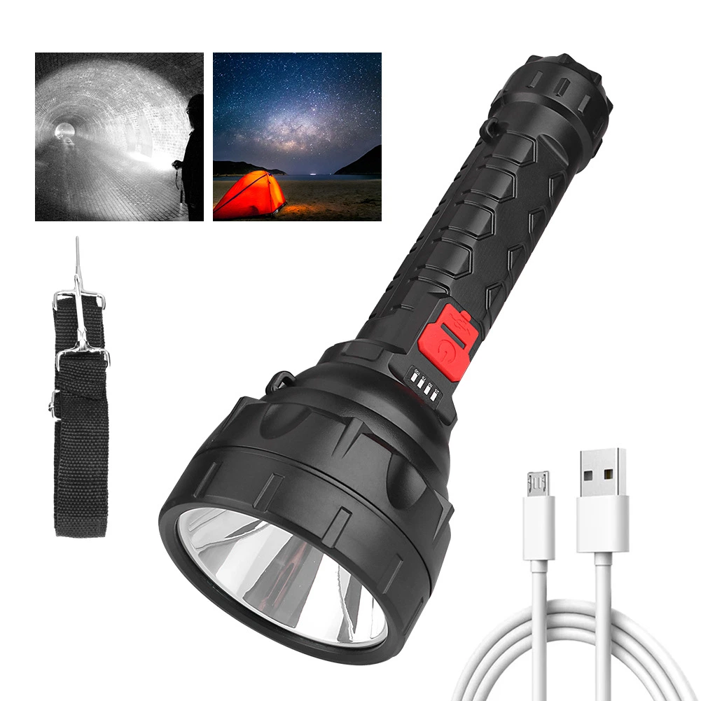 Powerful P50 Flashlight 3 Modes USB Rechargeable Super Bright LED Torch Lamp 3.7V 3000mAh Emergency Outdoor Camping Fishing LED Torch Flashlight