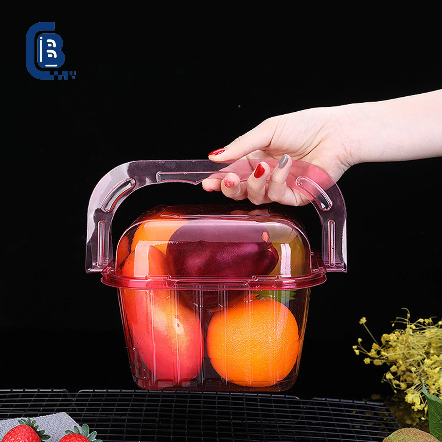 Disposable Fruit Box, Salad Sandwich Vegetable Take out Fruit Containers with Hand, Customizable