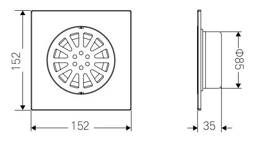 Pd-3148 Bathroom Accessories 152mm*152mm Stainless Steel Floor Drain