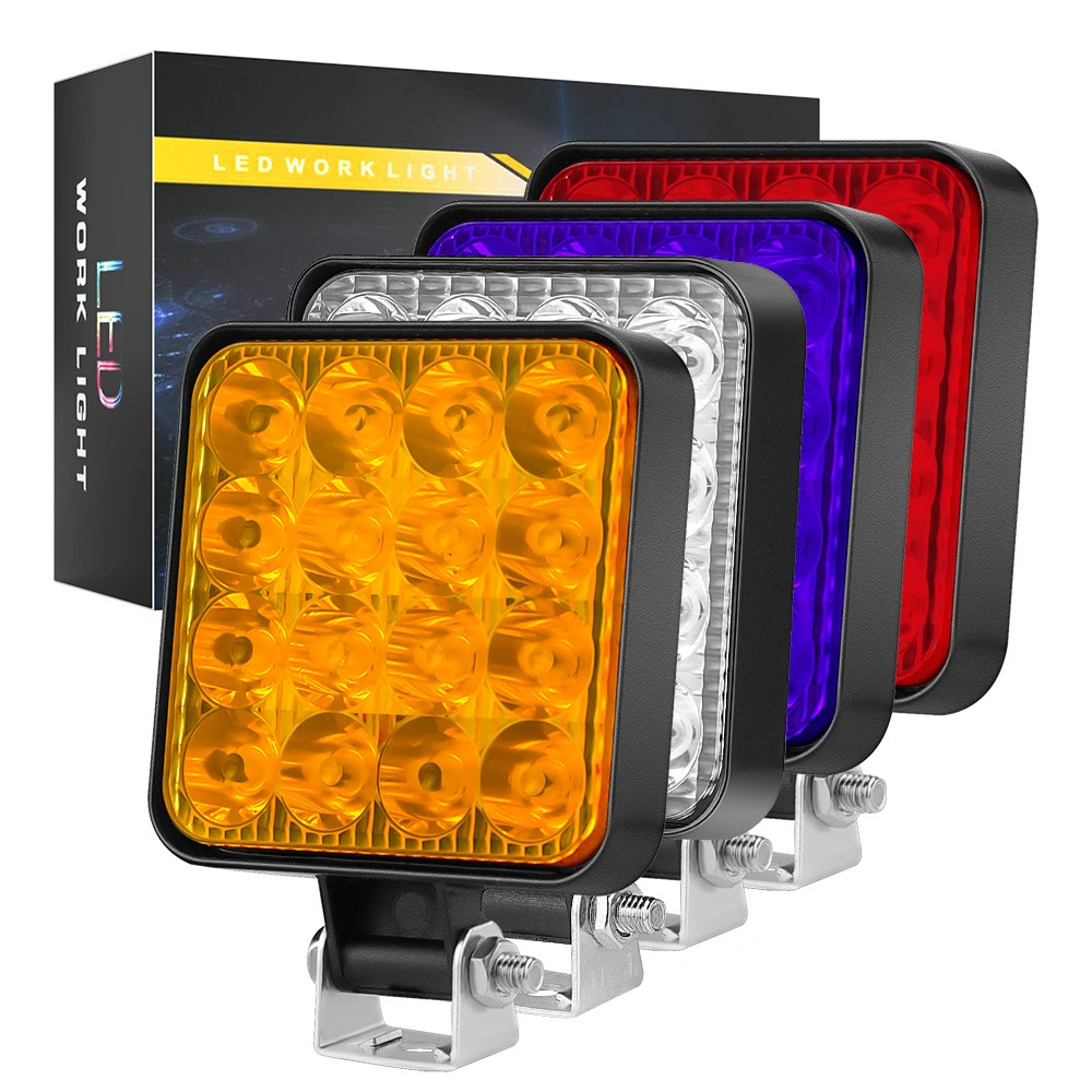 LED Work Light 12V Mini Plastic Square 48W Driving Auxiliary Lights Modified Headlights