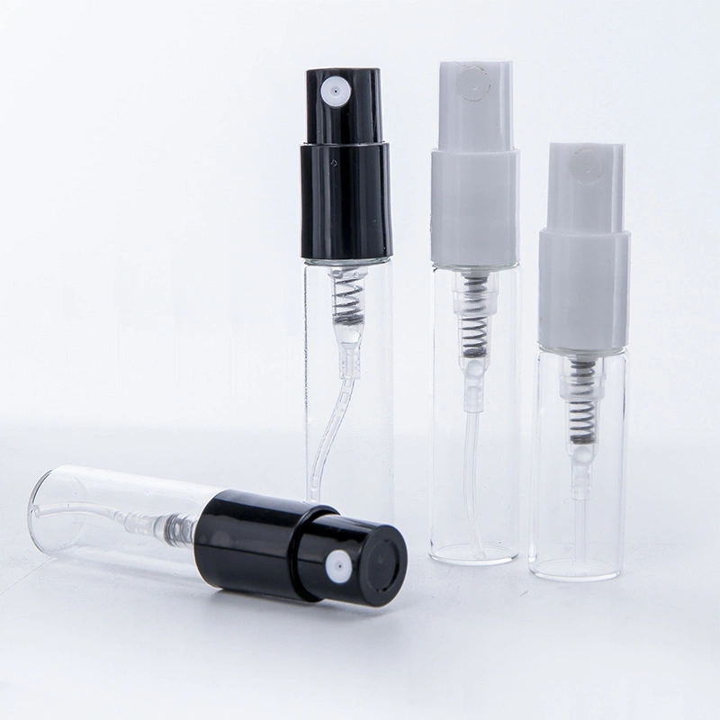 High quality/High cost performance  2ml 3ml Small Perfume Atomizer Vials Sample Glass Bottle with Plastic Spray Pump Mini Crimp Tester Bottles