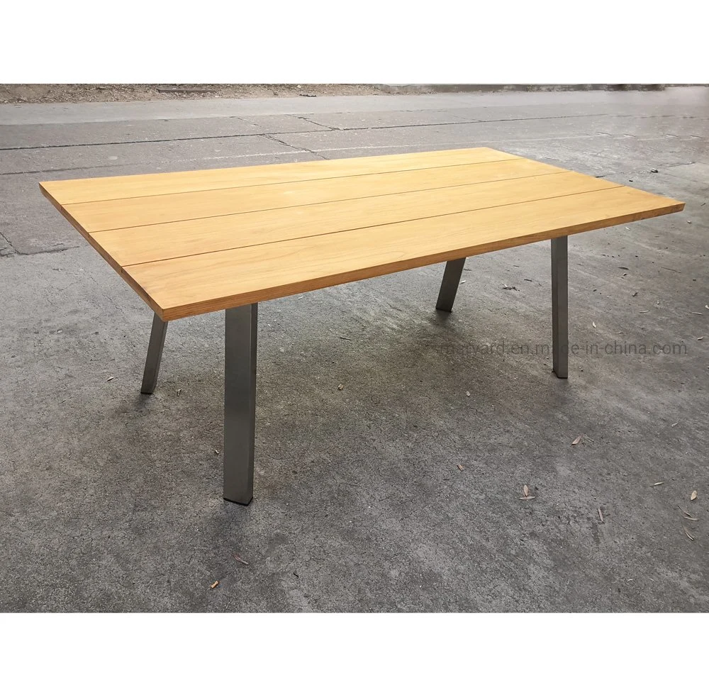 Outdoor Garden Furniture Metal Frame Teak Top Dining Table