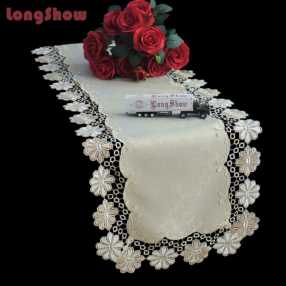 75cm X180cm Comfortable Cloth Fabric Jacquard Table Runner with Two Colors Lace