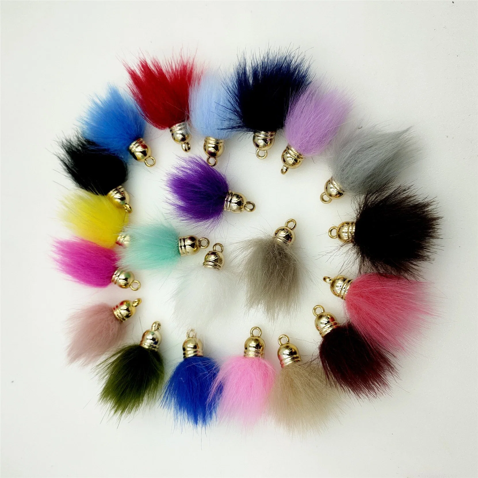 Full Colors Fashion Pompon Cute Puffy Plush Rabbit Fluffy Fur Balls Pompom POM Keychain