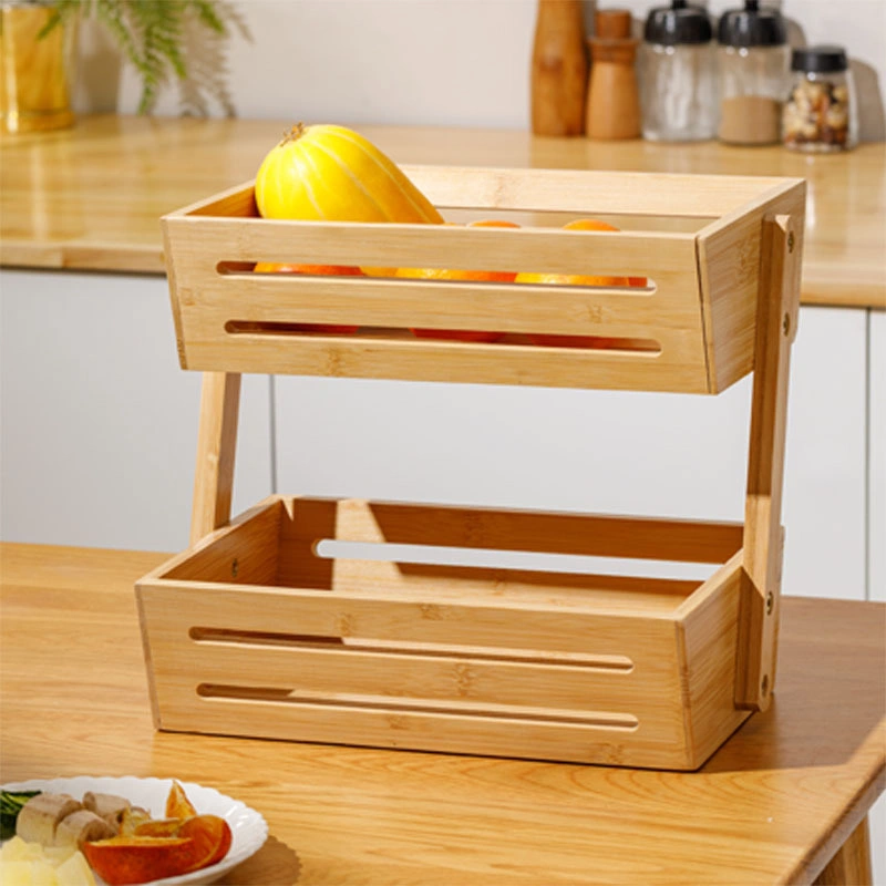 Cesta de frutas de bambu natural 2 Suporte de Armazenamento de Frutas e Produtos Hortícolas Organizer