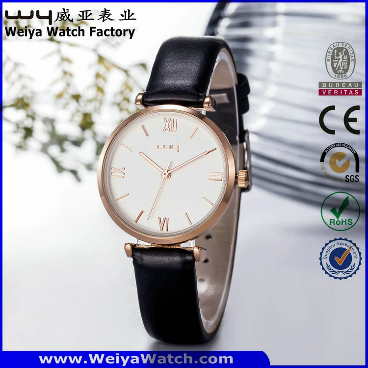 OEM/ODM Leather Strap Quartz Gift Ladies Wrist Watch (Wy-070A)