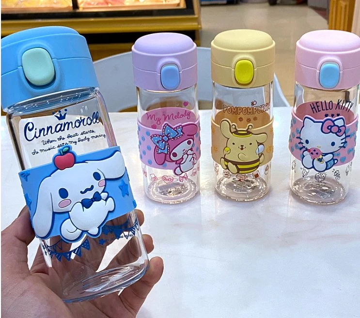 Ruunjoy Sanrio Kawaii Kuromi Mymelody Japanese Glass Milk Cup Microwaveable Cartoon Print Cereal Yogurt Breakfast Cup