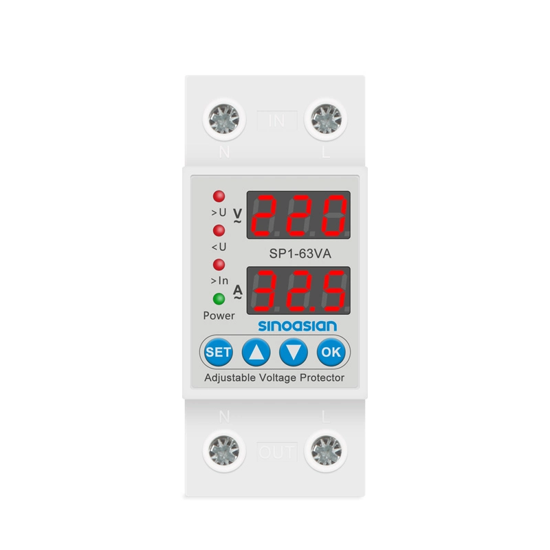 Adjustable DIN-Rail 220V 40A Over Under Voltage Current Overload Protector