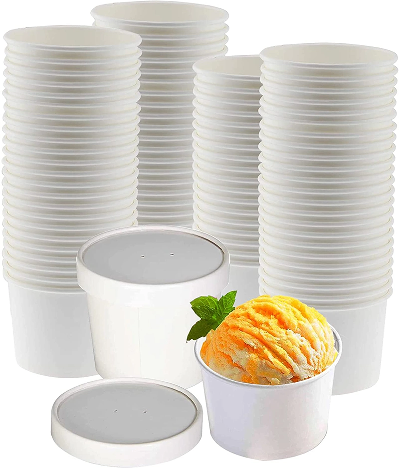 12 Oz. White Paper Food Containers with Vented Lids, to Go Hot Soup Cups Soup Bowls, Disposable Ice Cream Cups