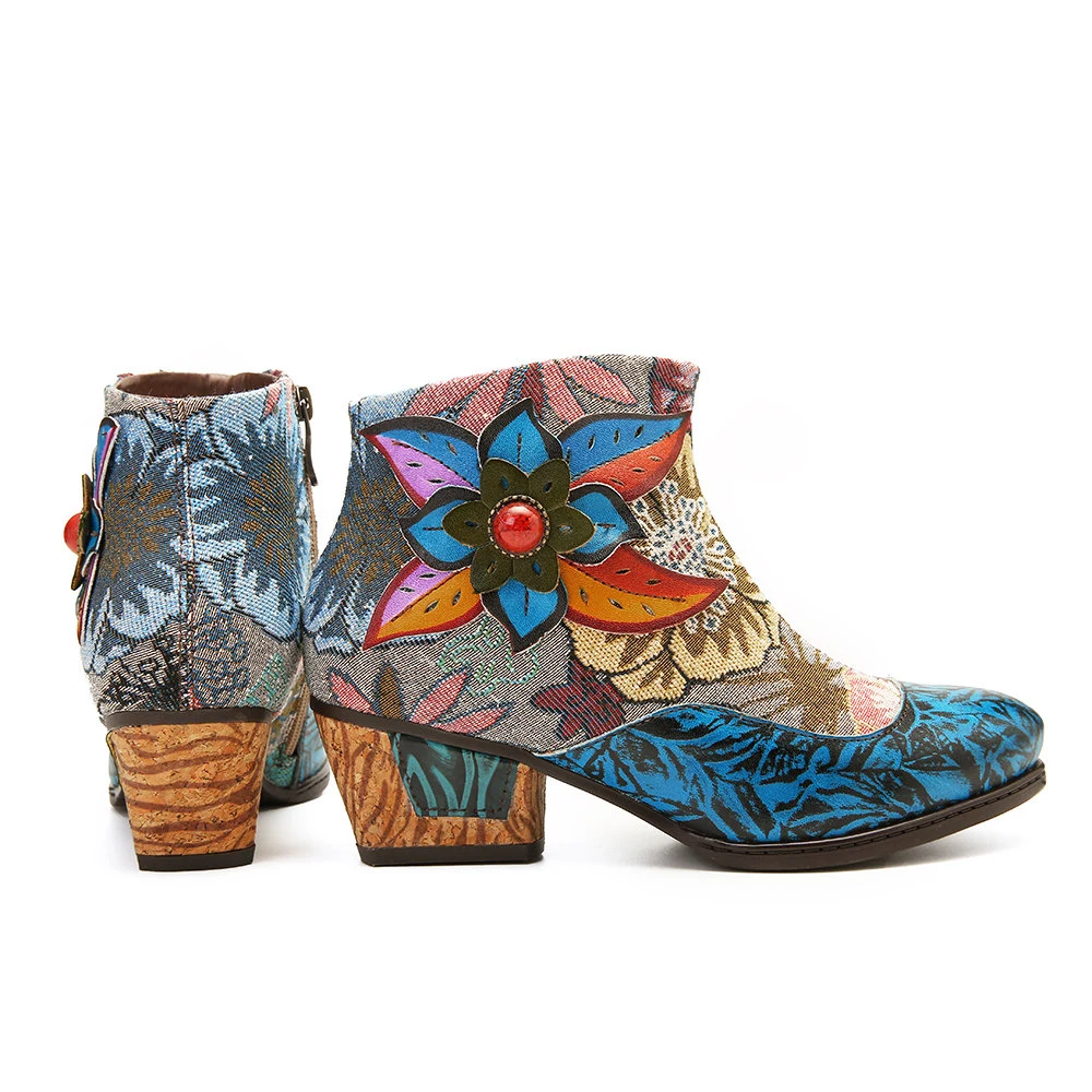 Boho Chic Style Cloth Splicing Flower Pattern Shoes Exotic Boots