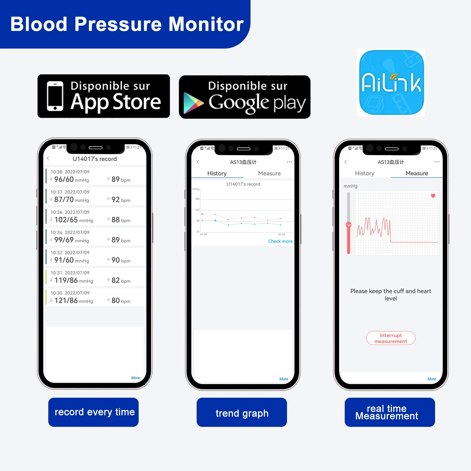 Instruments médicaux portables entièrement automatique électronique numérique de la machine de bras de moniteur de pression sanguine avec de grandes LED pour l'accueil
