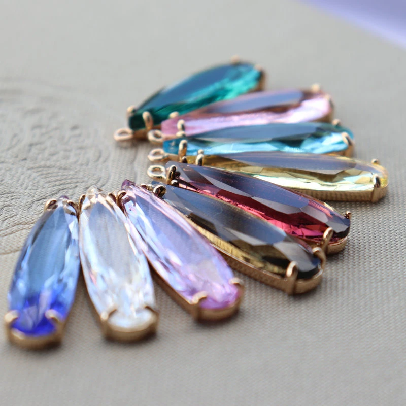 Rare Earth Glass Long Teardrop Pendant Pure Copper Electrophoretic Color Retaining Crystal Diamond Bracelet Necklace Accessories