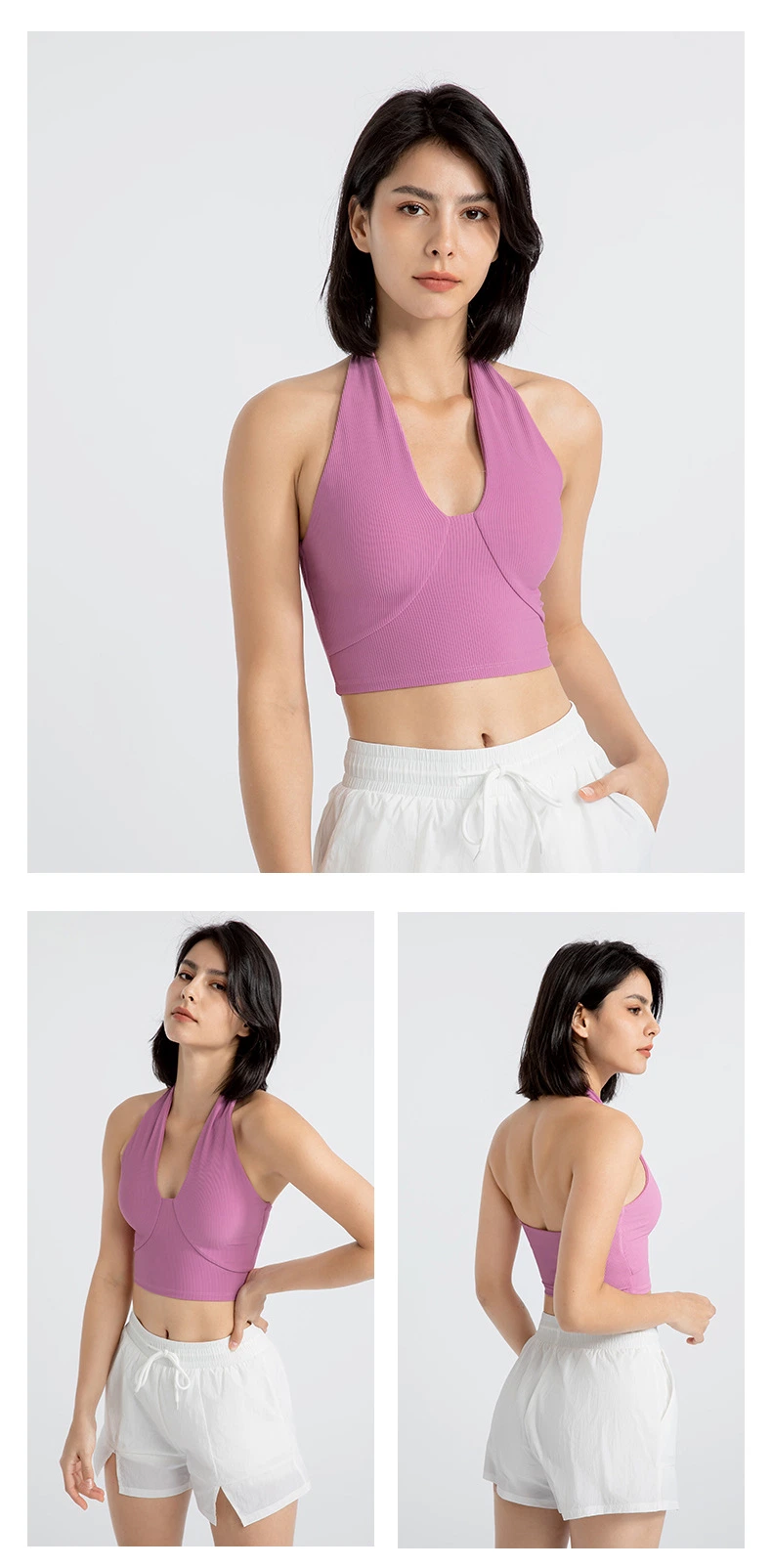 Sexy Halfter Neck Yoga-Bh Border-Laufsport-Unterwäsche Gerafft Außen Tragen Schöne Rücken Fitness Top Frauen