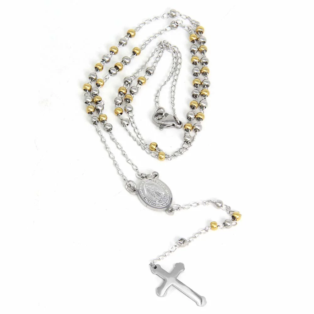 Rosaire cordon Croix religieux y collier pour femmes hommes 24pouces Mode Bijoux en acier inoxydable