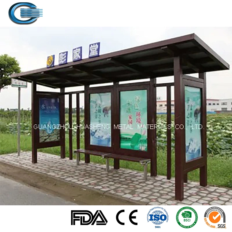 Huasheng Wooden Bus Shelter China Bus Stop Station Shelter Supplier High Quality Advertising Stainless Steel Prefab Equipment Bench Bus Stop Shelter