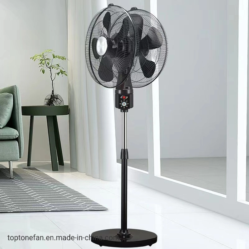 Ventilador de pedestal oscilante para exteriores con 2 cabezales y hojas dobles.