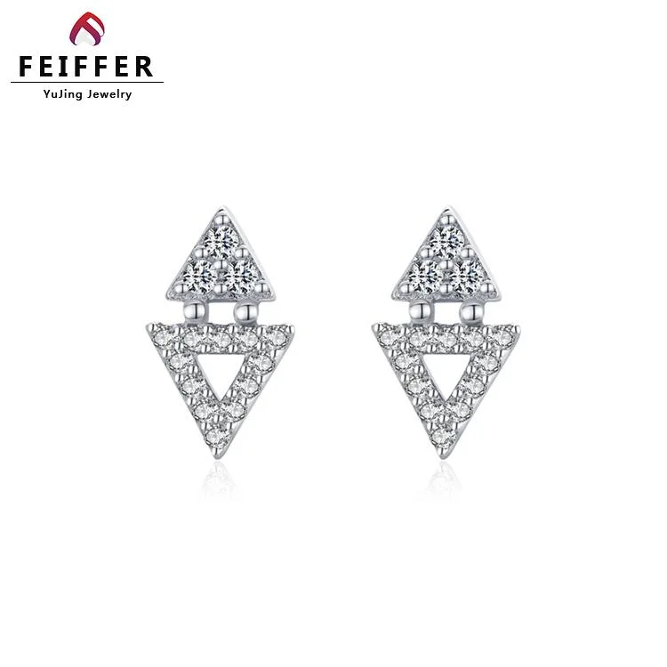 Personalizado Nuevo Arrival Triangle Shape Rhodium Plated 925 Sterling Silver Pendientes