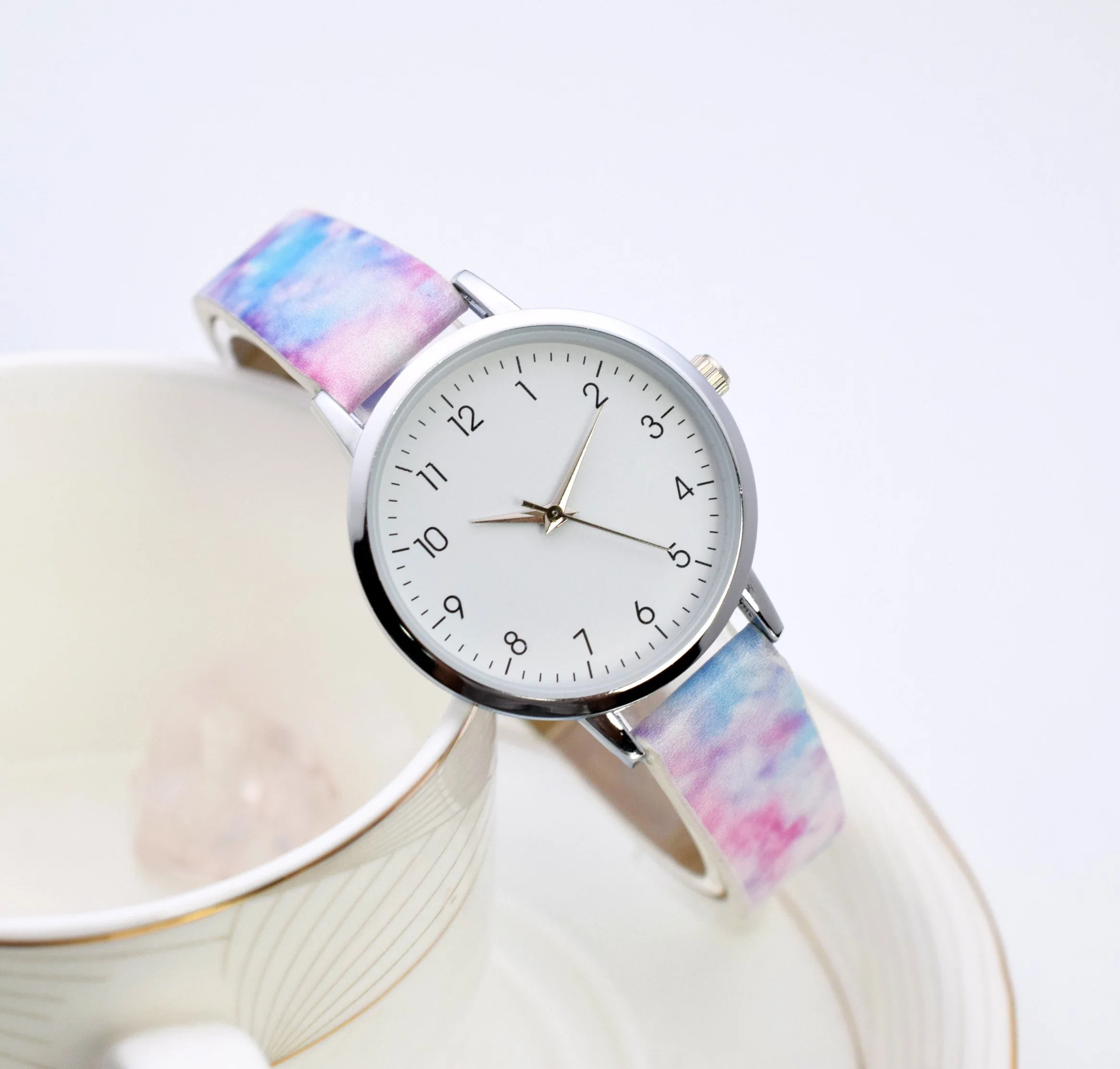 3D Printing Colorful Strap Customized Casual Watch Leather Watch Alloy Lady Watch