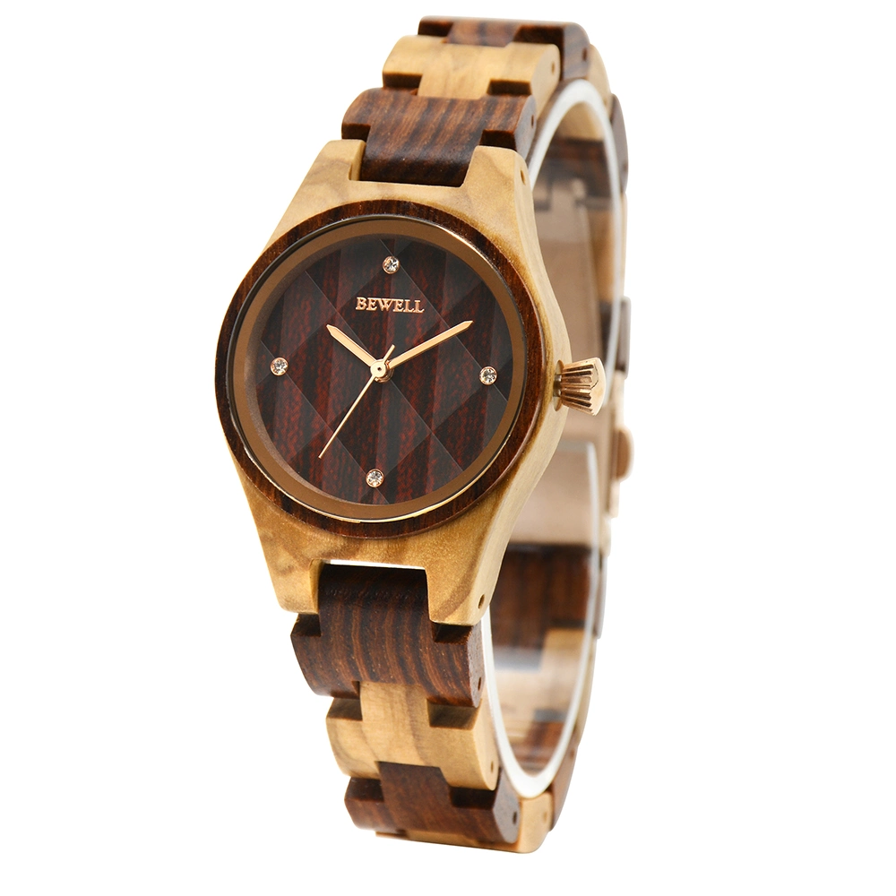 Bewell Fashion Cadeau Montre en Bois pour Femmes avec Cadran en Pierre