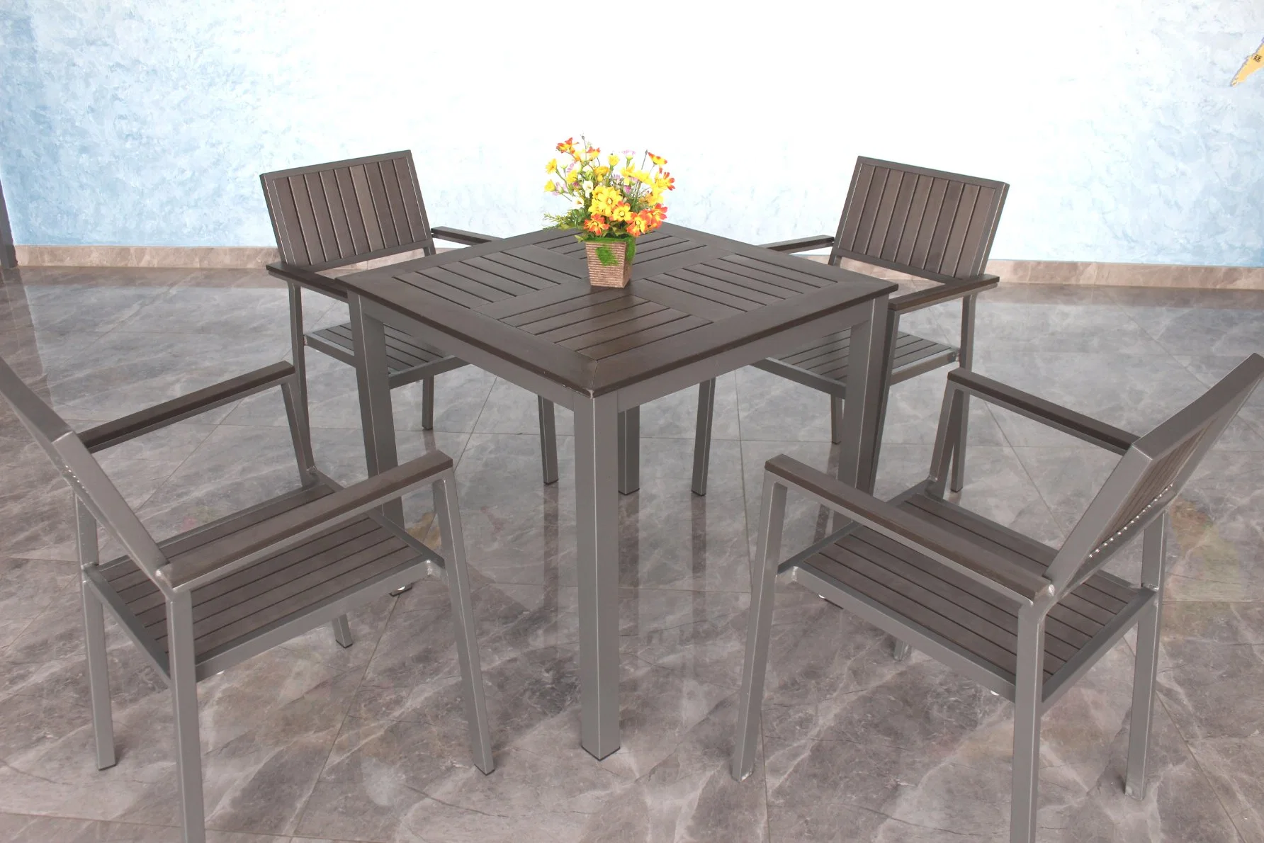 Modern Design Waterproof Outdoor Furniture Wood Plastic Garden Set Table and Chairs