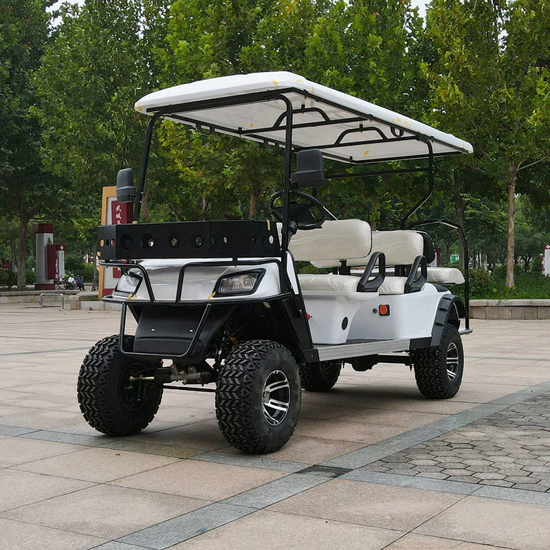 New Lifted 48V Electric Golf Carts 6 Person White off Road Golf Scooter 4+2 Seats Lithium Battery Electric Car Frame Mini Classic 4 Wheels Club Car Golf Cart