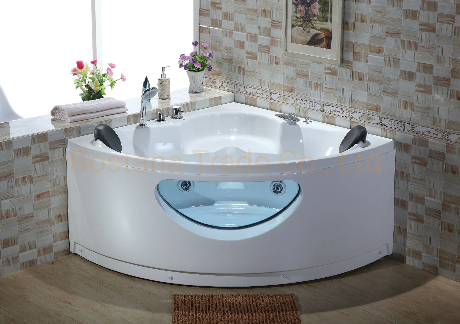 Household Small Jacuzzi Acrylic Triangle Fan-Shaped Couple Bathtub