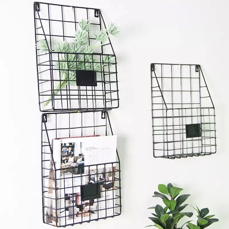 Wall Mounted Newspaper Magazine Organizer Basket Metal Wire Book Shelf Metal Display Book Rack Shelf