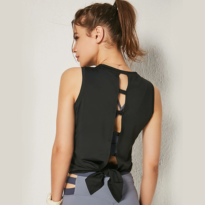 Été Nouveau Sport Yoga Vest anti-transpiration vêtements à séchage rapide Hollow Back Haut de sport sans manches pour Femme