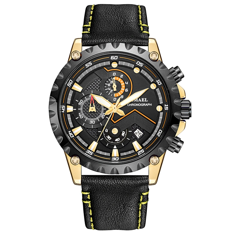 Black and Gold Men Watch Business Quartz Sports Watch Leather Strap Watches Men Wrist with Custom Logo