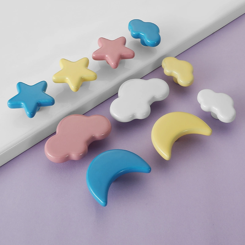 2023kid Lovely Cute Safety Cartoon Handle, Soft Rubber Colourful Star Cloud Moon Shape Wardrobe Drawer Cabinet Handle